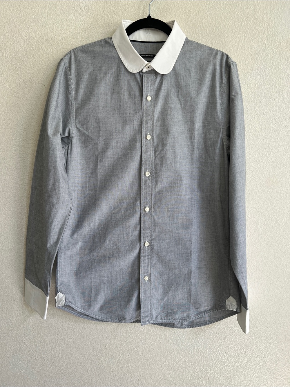 CLUB MONACO Button-Up LS Shirt Club Collar 2-Tone Gray/Contrast White Women's M